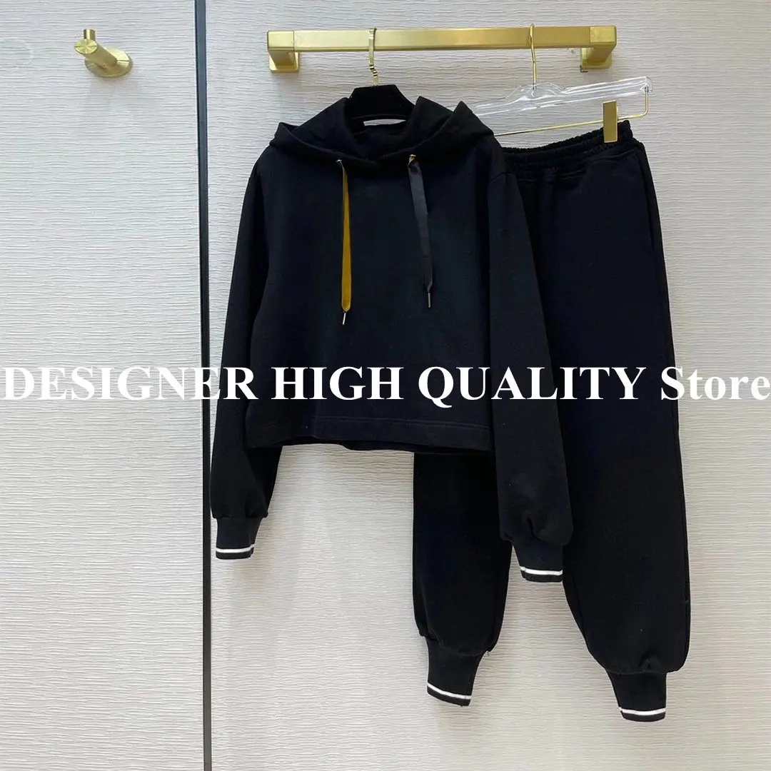 2021 New Spring Tracksuit Women Ribbon Drawstring Hooded Hoodies Pullover With Long Pants Casual Cotton 2 Piece Set Suit