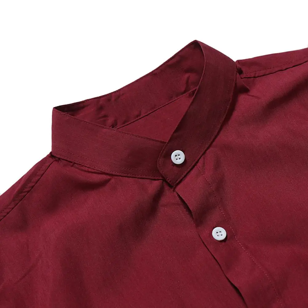 

Shirts Business Men Solid Color Stand Collar Button Down Long Sleeve Shirt