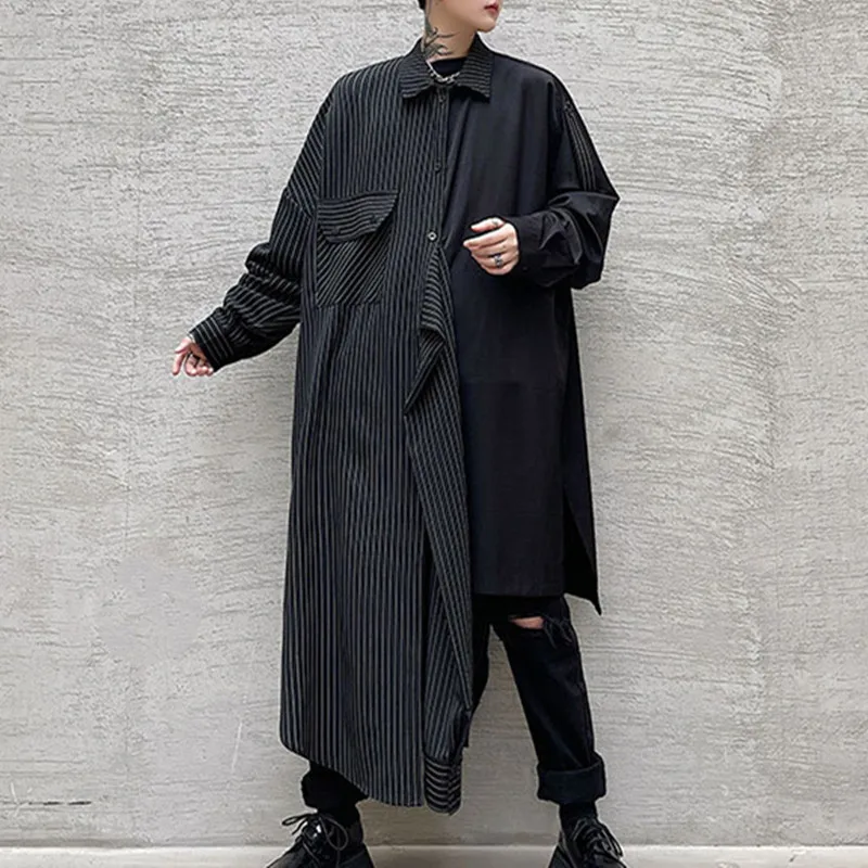 Мужская Повседневная рубашка с длинным рукавом асимметричная Свободная в