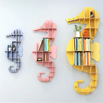 [VIP] Nordic Hippocampus Wall-mounted Rack Storage Shelf Bookshelf Living Room Shop Background Wall Decorations Shelves