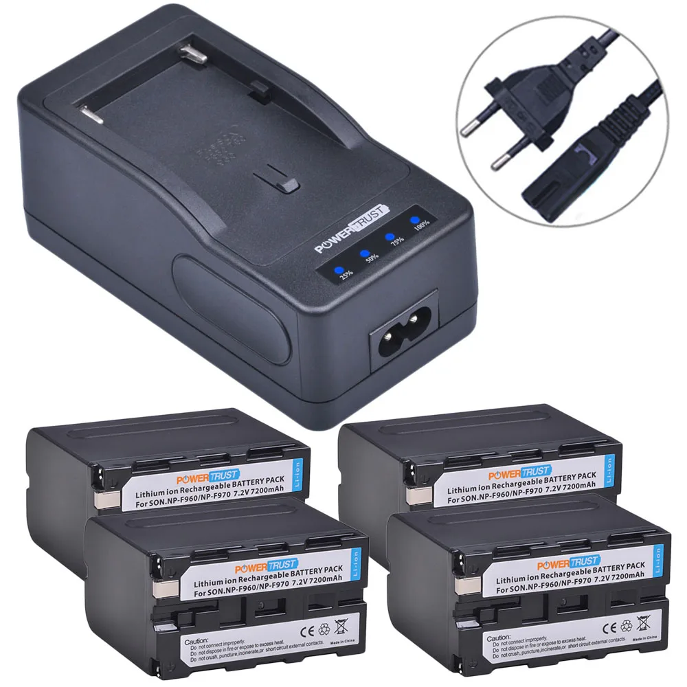 4battery and Charger 1x7200 мА/ч, NP-F970 NP-F960 NP F970 NP F960 Батарея+ Ультра светодиодный устройство для ускоренной зарядки для SONY F930 F950 F770 F570 NP-F750 NPF770 - Цвет: 4battery and Charger