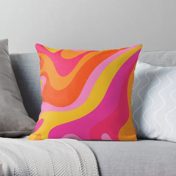 

Retro 70S Pink And Orange Swirls Printing Throw Pillow Cover Anime Square Fashion Case Home Cushion Bedroom Pillows not include