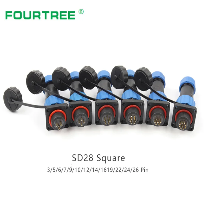 Водонепроницаемый разъем IP68 SD28 квадратный штекер и гнездо для кабеля питания 2 26