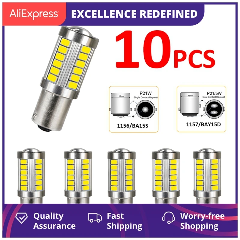 

10 шт. высококачесветильник 1156 1157 Светодиодные Автомобильные поворотники 33 Smd 5630 5730 автомобильная лампа заднего хода стоп-сигнал Drl светильн...