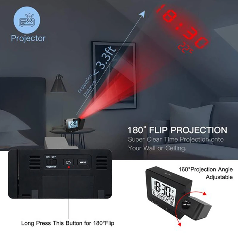 Будильник проекционный для спальни цифровой будильник с функцией повтора и