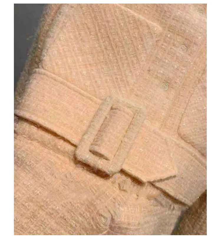 

Tweed V-neck Coat Women's Long Sleeve Sashes Double Pockets 2020 New Ladies Short Jackets