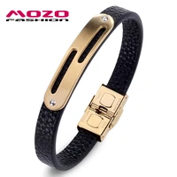 mozo fashion new charm simple classic bracelets leather stainless steel buckle bangles mens jewelry