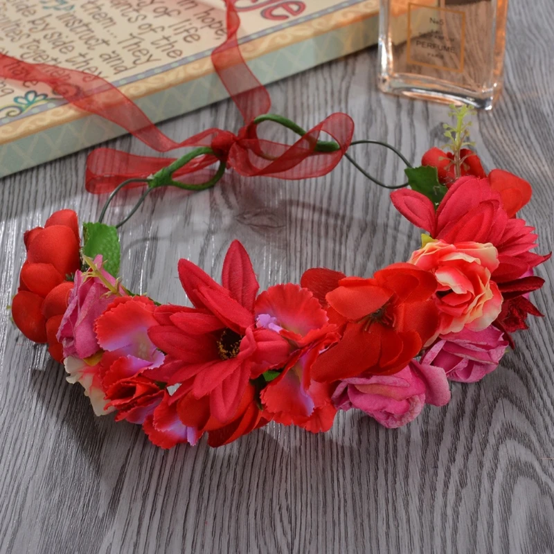 

Girls Hair Ornaments Adjustable Flower Garland Party Decoration Photo Props D08E