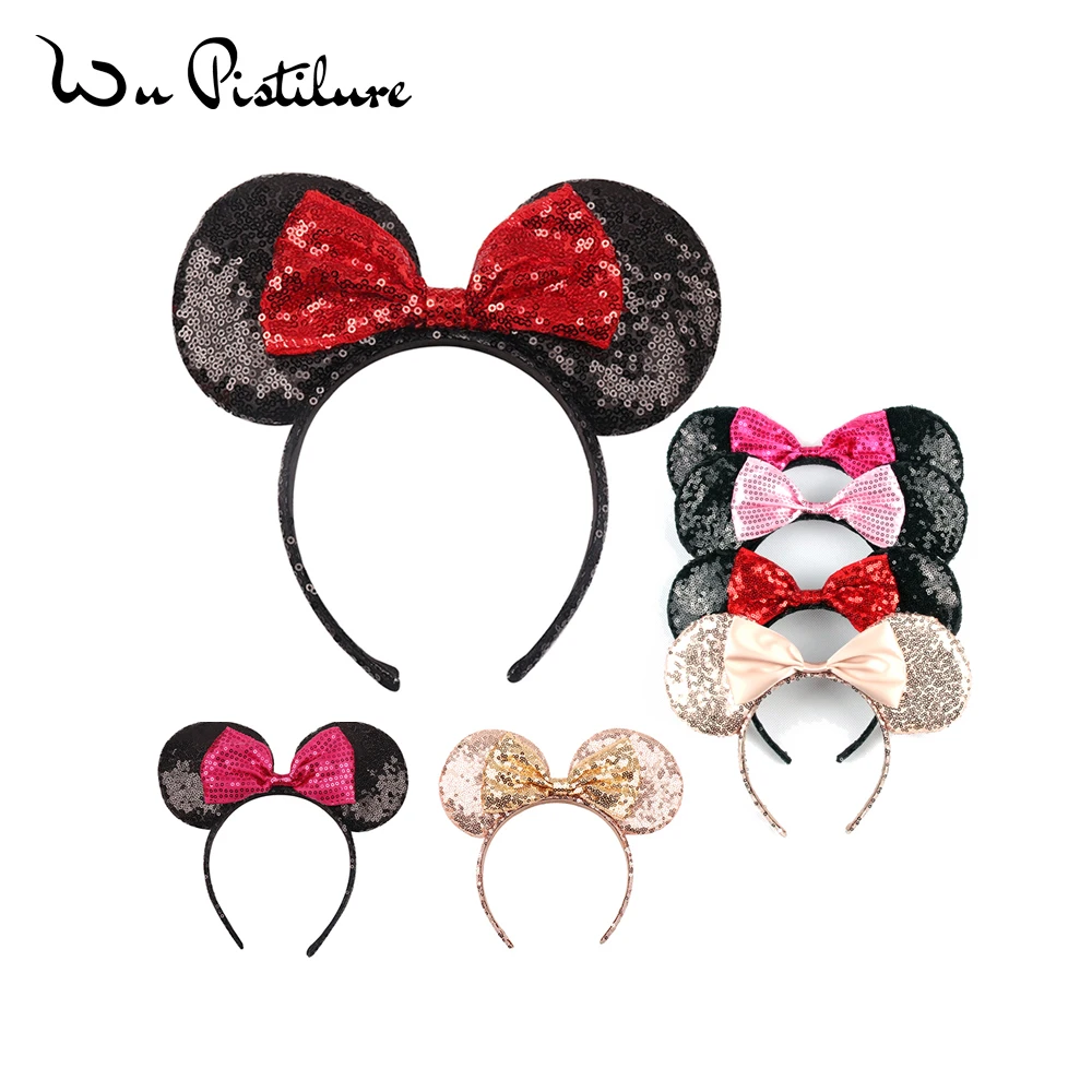 

Minnie Mouse Ears Headband girls Headwear Festival DIY Hair Accessories Hairband Christmas Sequin Hair Bows girls women gift