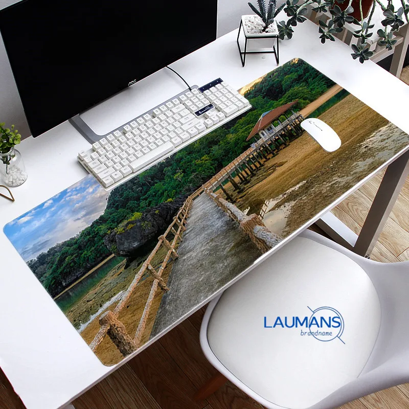 

70X40cm natural landscape design mouse pad Anti-slip Locking Edge Waterproof Natural Rubber Large mats