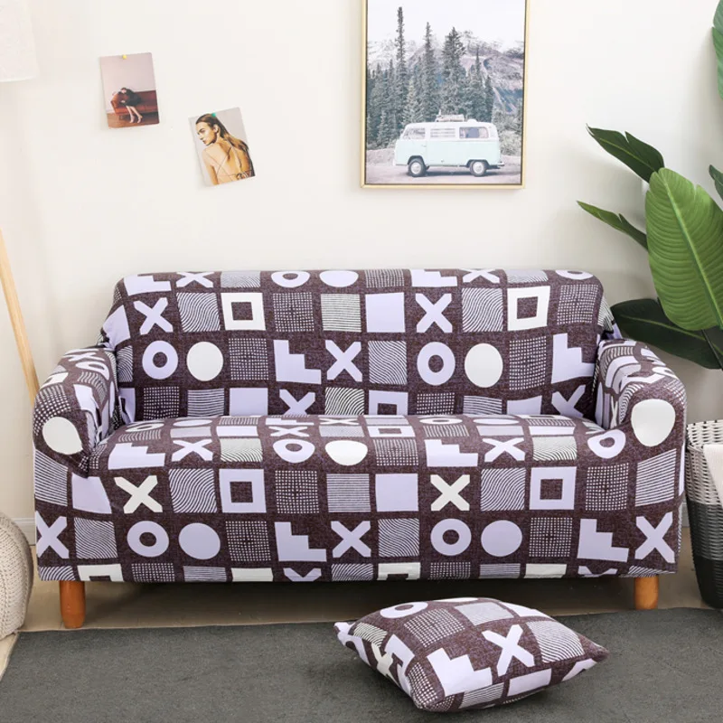

Geometric Design Wrapped Sofa Cover Plaid All-inclusive Furniture Slipcover L-style Sofa Case Loveseat Protector Couch Cover
