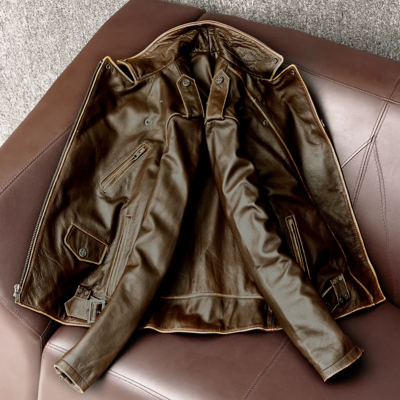 

JCHB 2021 High Quality Genuine Leather Jacket Men Real Cowhide Coat Vintage Biker Jackets Plus Size 4xl Chaquetas Hombre Pph413