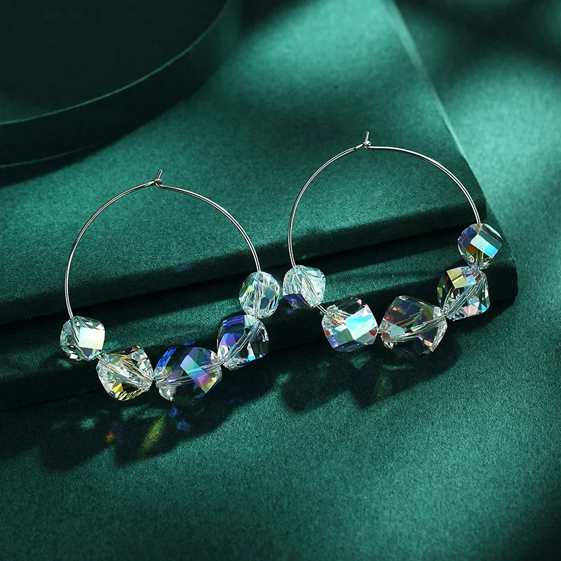 Роскошные Большие серьги-кольца серебряного цвета из австрийского хрусталя с