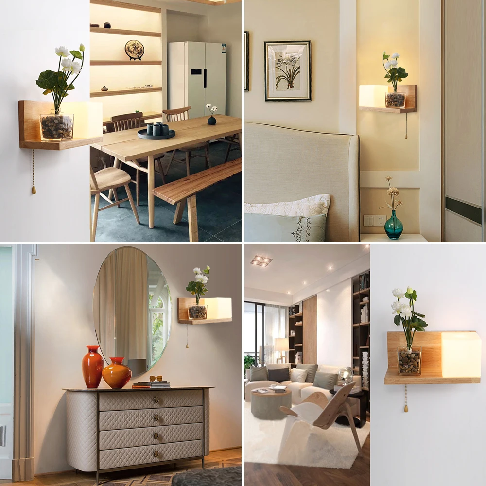 

Wood LED Wall Light Stair Loft Decor Sconce with Switch Wall Lamp Decoration Nordic Applique Bedside corrior Home Deco Lighting