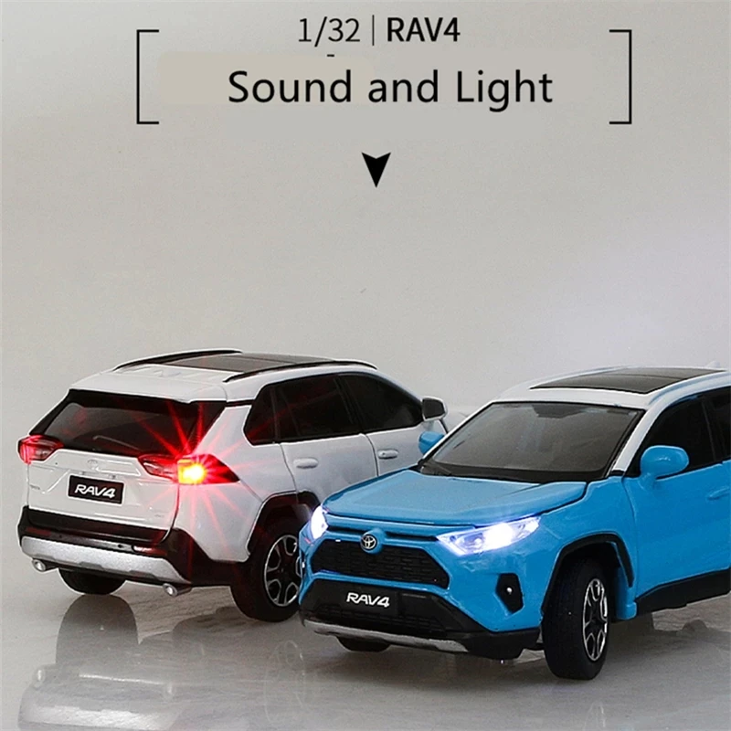 1:32 RAV4 Alloy Car Diecast Sound And Light Pull Back Model Toy Metal Vehicle Mini Simulation Collection Gifts Toys for boys | Игрушки и