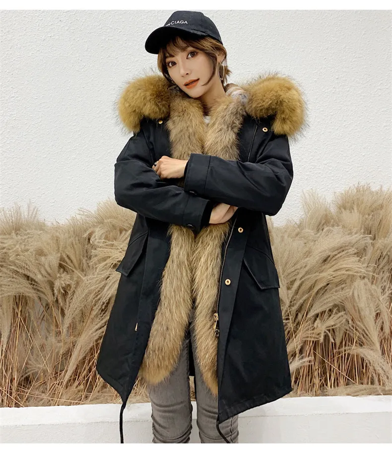 Парка женская с натуральным мехом енота зимняя длинная теплая куртка 2020 | Женская