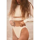 Новый тип 2021 бикини с длинным рукавом водолазный костюм сплошной цвет Купальник Европейский и американский сексуальный купальник бикини с высокой вилкой