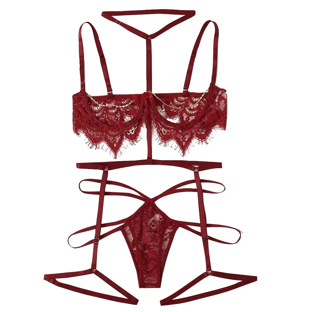 Комплект женского кружевного нижнего белья с вышивкой 3 шт. | Женская одежда