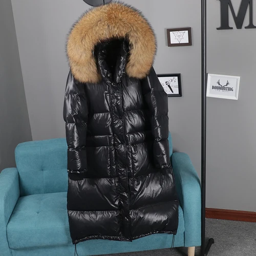 Black-Brown Fur AYUNSUE зимнее пальто женское белое пуховое пальто енот меховой воротник с капюшоном Женская куртка корейский пуховик Casaco YY1340 - Цвет: Black-Brown Fur