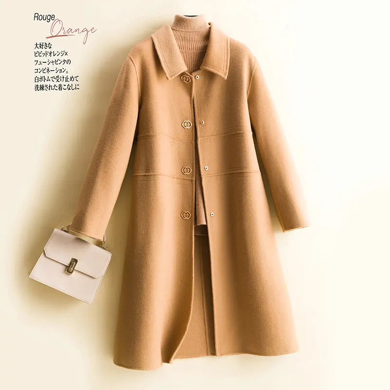 

Женское пальто из 2021 мериносовой шерсти LONGMING 100%, зимнее теплое шерстяное пальто, Осеннее шерстяное пальто, длинная куртка из смеси шерсти, п...