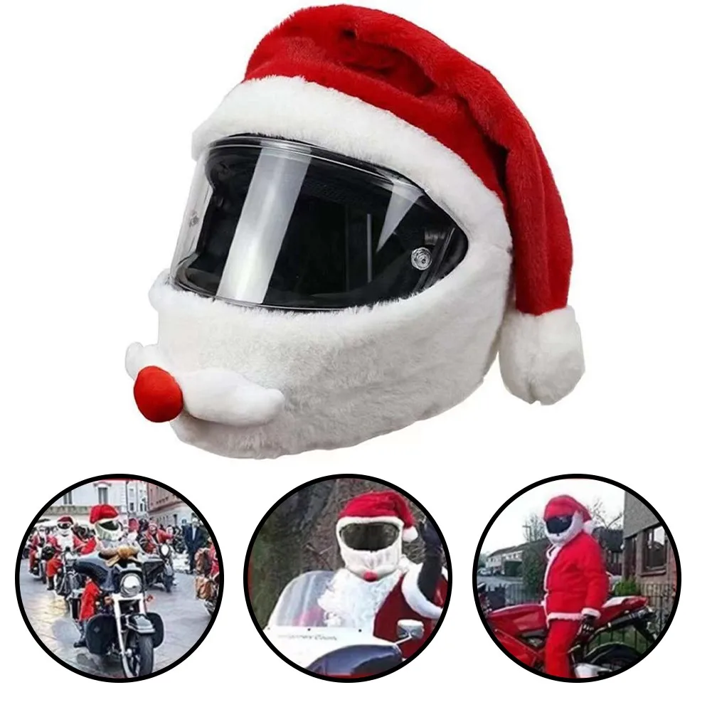 

Motorcycle Helmet Cover Helmet Christmas Hat Plush Santa Claus Motorbike Funny Crazy Christmas Style Motorcycle Helmet Cover