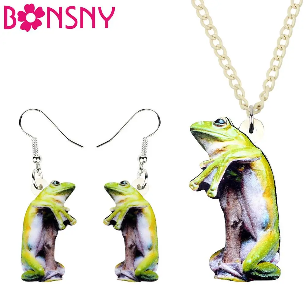 Bonsny акриловые стоячие ожерелье лягушка серьги Ювелирные наборы Забавные милые