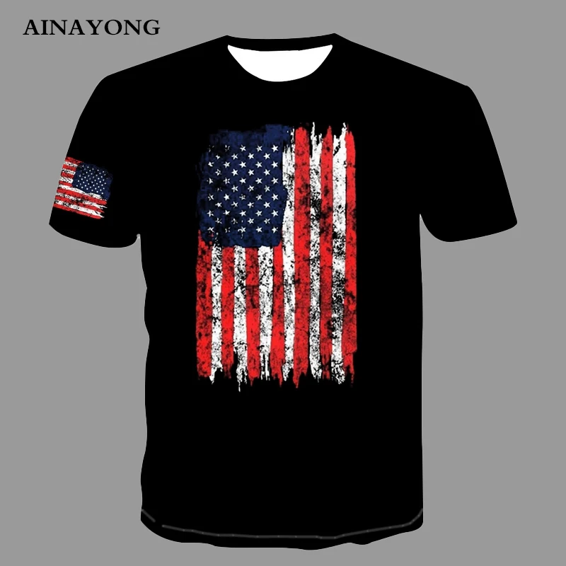 US Flag Doodle Printed Black T-Shirt 2022 Summer Pop Men Clothing Tops Tshirt Fashion O-Neck Short Sleeve Quick Dry Male Tees