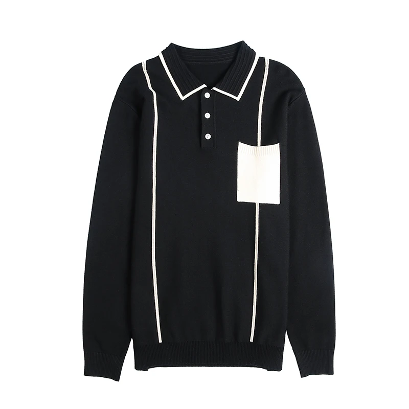 

Fall Winter Men's Sweater Long-sleeved Casual Knitted Pullovers White Black Vintage British Contrast Color Slim Knitwear Tops