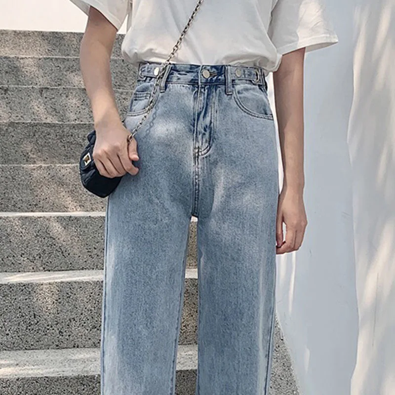 

Adjustable Woman Jeans Ladies Spring and Autumn Jean Taille Haute Leisurely Streetwear Fashion Pants Wide Leg Trousers