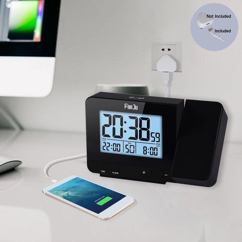 

Цифровой будильник с USB-зарядкой, будильник с повтором сигнала, креативный Настольный будильник с проектором и подсветкой с проекцией време...