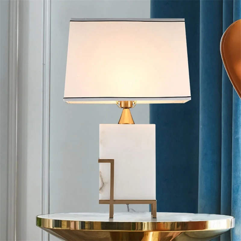 

SAROK Modern Luxury Table Lamp White Marble LED Fabric Light Home Decorative Living Room Office Bed Room