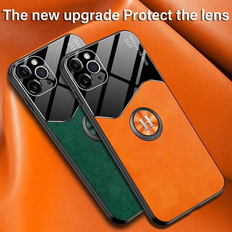 

Luxury Leather Magnetic Holder Phone Case For iPhone 12 11 Pro Max SE XSmax XR XS X 8 7 6 Plus Metal Ring Bracket Silicone Cover