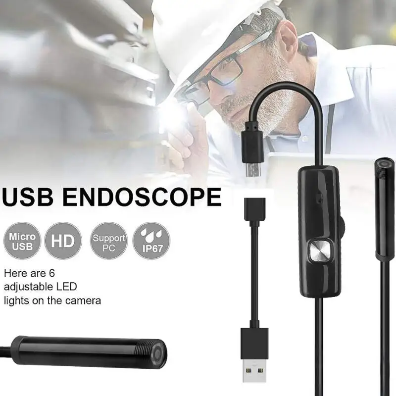 7mm Endoscope Camera Flexible IP67 Waterproof Micro USB 6 LED Endoscopic Inspection for Android | Безопасность и защита