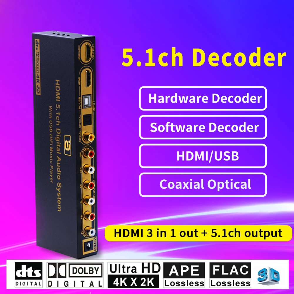 HDMI 5 1 коаксиальный цифровой аудио плеер конвертер декодер с USB мульти медиа ЦАП DTS