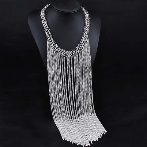 

Multilayers Full Rhinestone Long Shiny Tassel Necklace for Women Crystal Collar Choker Necklace Chain Jewelry Statement Necklace