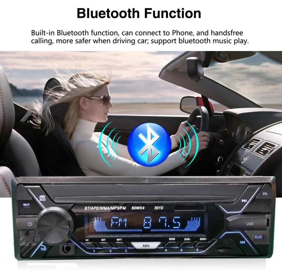 

Автомагнитола 1 din с MP3-плеером, стерео-плеер с поддержкой Bluetooth, с FM-приемником, с цветным светом, с AUX/USB/TF-картой, в комплекте