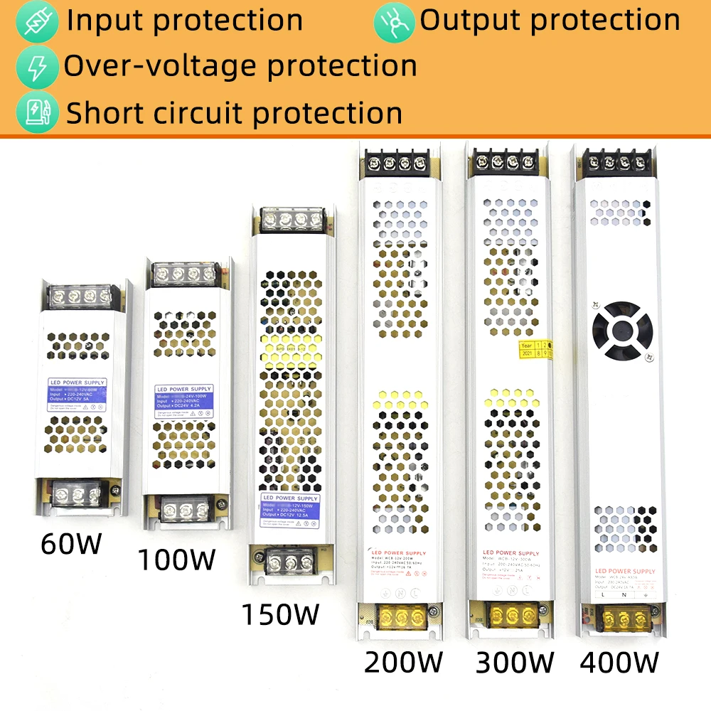 Сверхтонкий светодиодный адаптер питания для светодиодных лент 12 В 60 Вт 100 150 200 300
