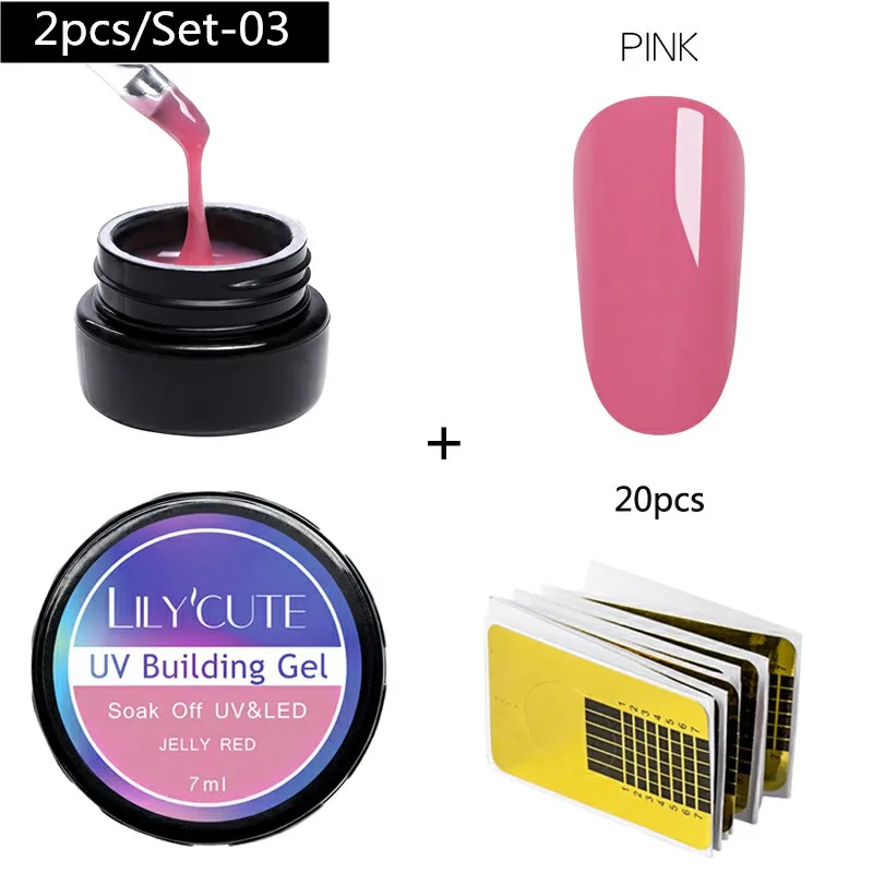 2 Pcs 3 LILYCUTE 20ml Poly Extension Gel Kit Quick Building Gel White Clear LED Acrylic Builder Nail Tips Nail Art Gel Brush Tool Set - Цвет: 2 Pcs 3