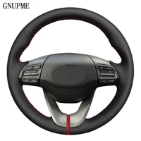 diy hand stitched black genuine leather car steering wheel cover for hyundai veloster 2019 i30 2017 2019 elantra 2019