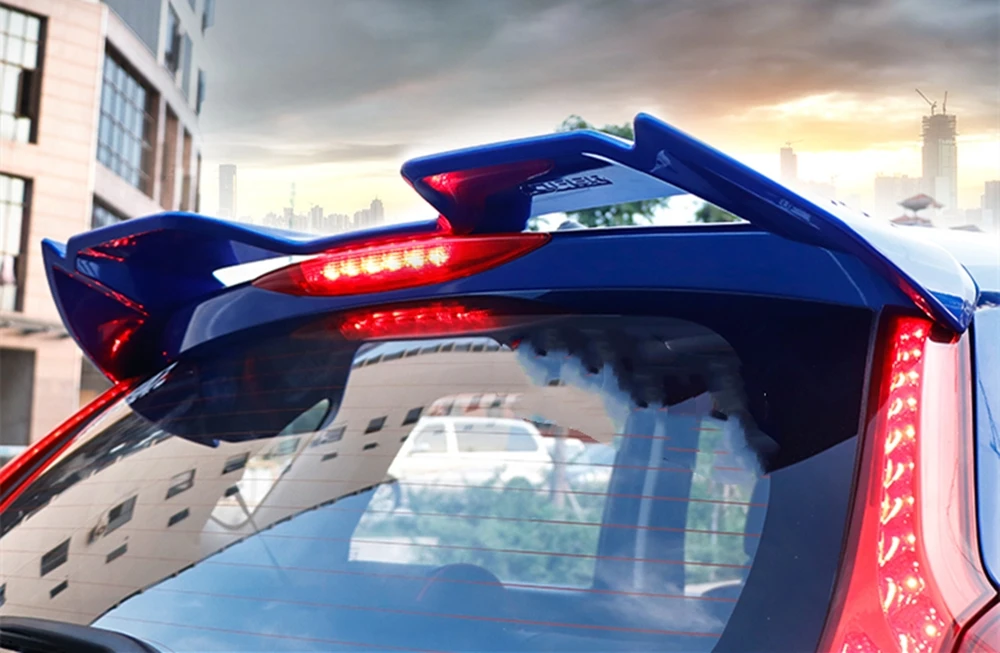 

For Honda GK5 2015-2019 YOFER Yellow Car Rear Bumper Roof Spoiler Wing Upper Trunk Tail Splitter Lip With Brake Light