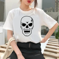 womens t shirt 90s ulzzang harajuku graphic funny skull theme print tees o neck casual womens top clothings