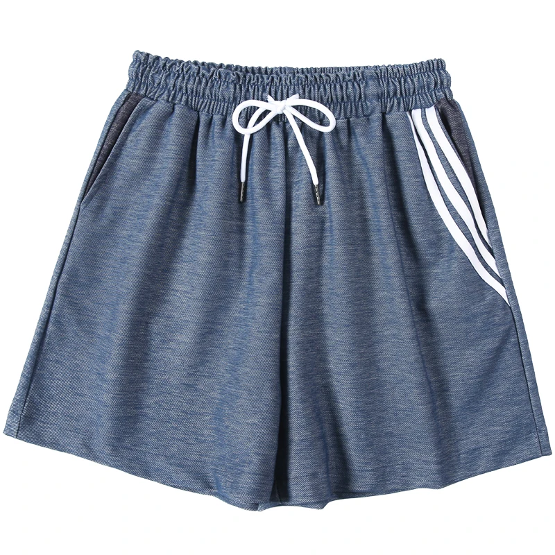 

Women Leisure Sports Shorts Summer Korean High Waist Frenulum Wide Leg Pants Jogging Fitness Gifts Belt Knot Striped Shorts