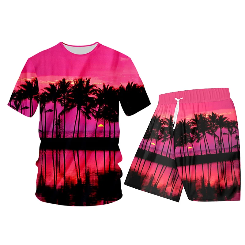 

UJWI Harajuku Men Vest Trousers 3D Print Unisex Casual Pink Sunset Dusk Polo Shirt Tracksuit Set Hip Hop Trend T-shirt Whosale