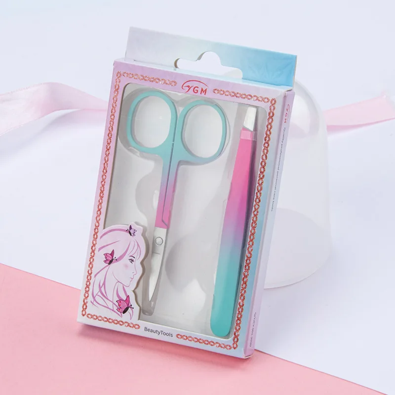 

Stainless Steel beauty Scissors False Eyelash Curler Eyebrow Tweezers 2-piece set Beauty Tools Factory Direct Sales