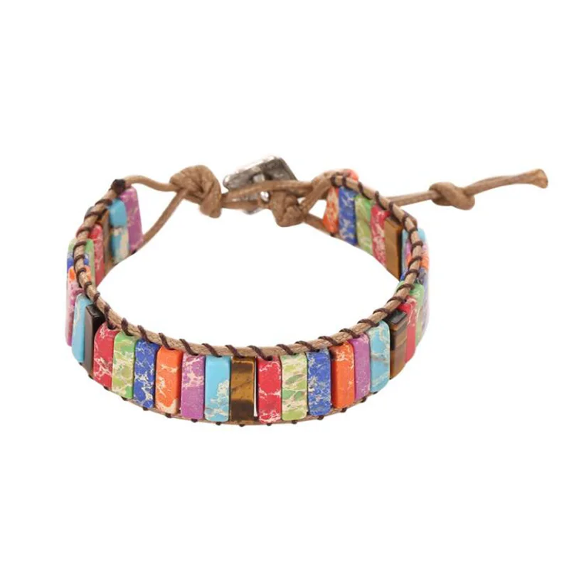 Цветной этнический плетеный браслет из натурального камня для женщин женский
