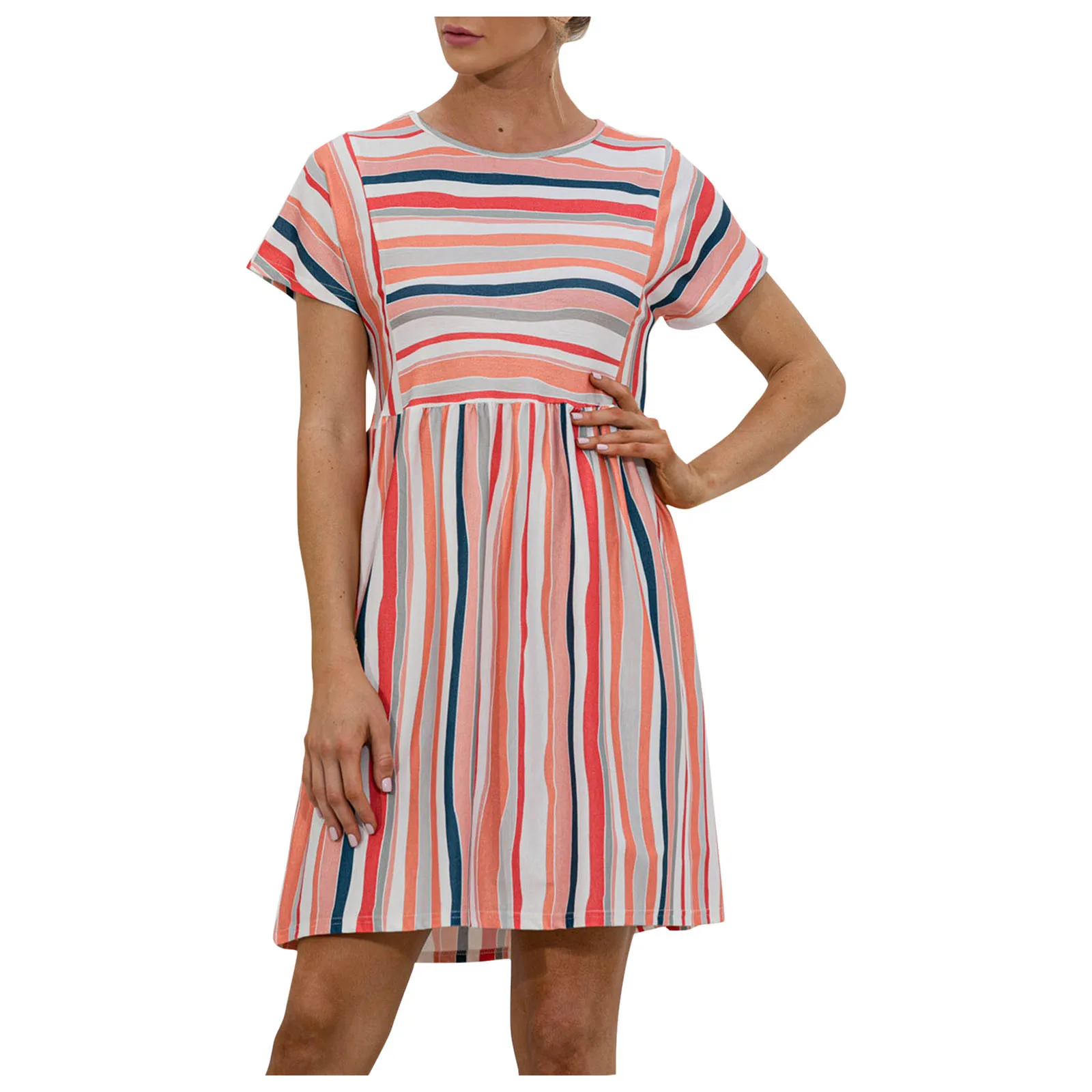 Мини платье женское повседневное пикантное Полосатое на пуговицах с круглым