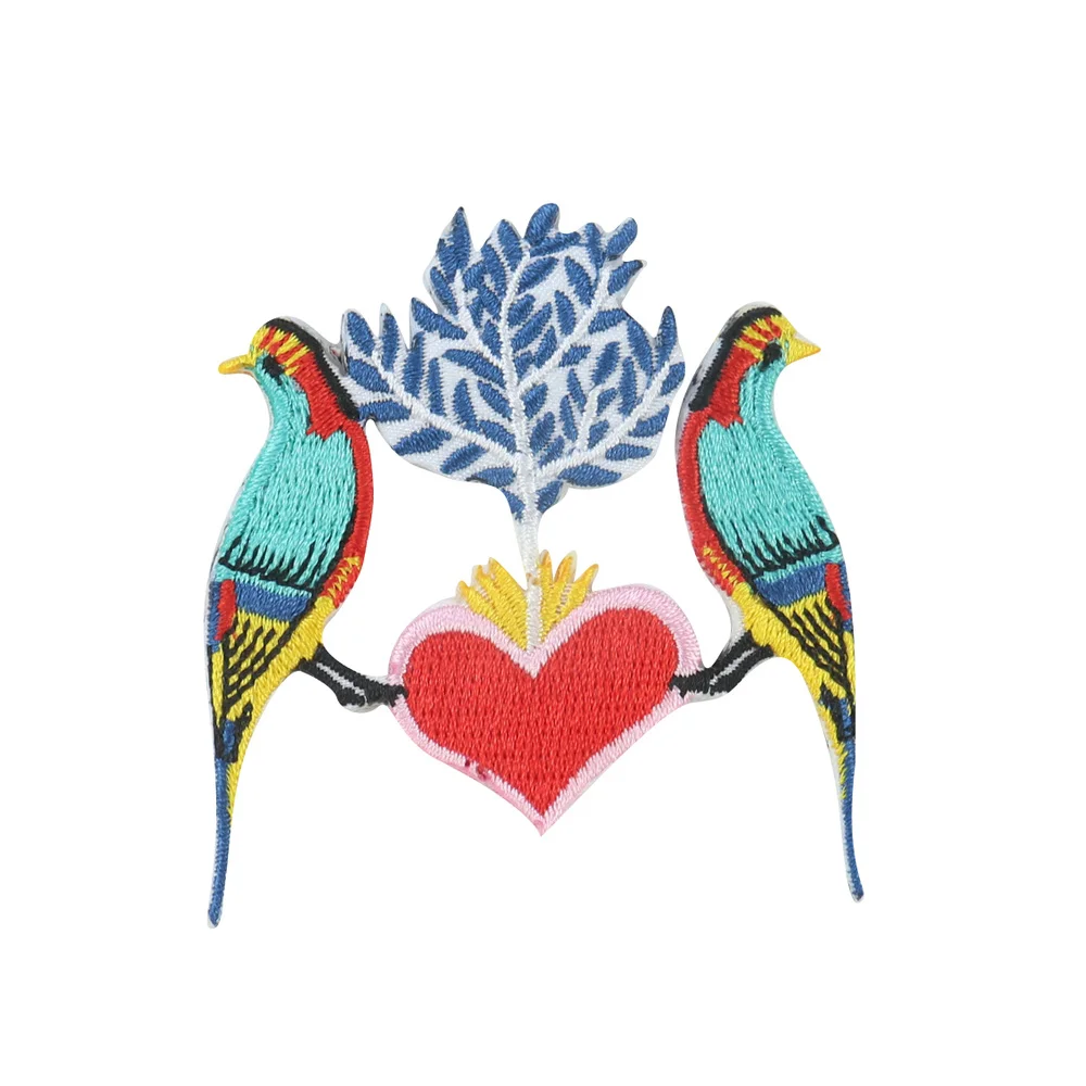 6PCS Devoted Couple Badge Lovebirds Patches Iron on Patches for Clothing Animal Embroidery Applique Sticker Sewing Accessories