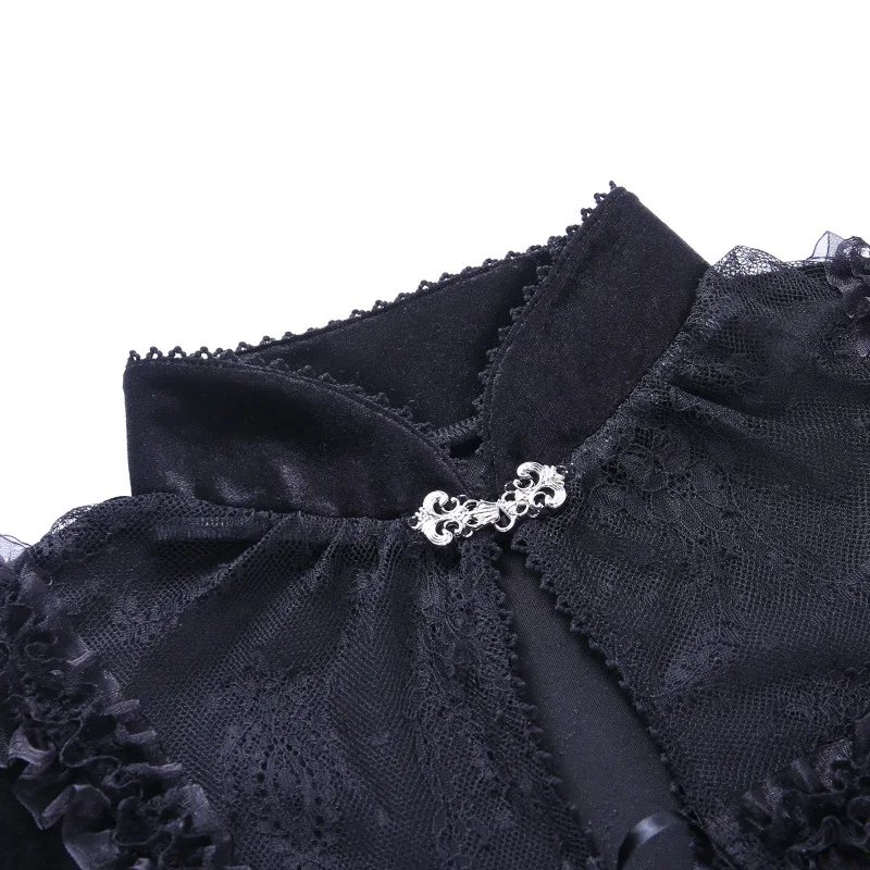 

Vintage Lace Velvet Black Gothic lolita A line High Waist long sleeve Dress Women Autumn Elegant cosplay Party Dresses