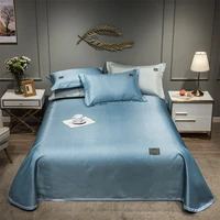 2021 newest products pure color embroidered ice silk mat bed cover fitted sheet pillowcases 3 pcs luxury bedding light blue