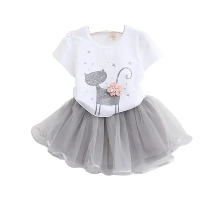 

Summer Toddler Girls Outfits Cartoon Printing T-Shirt and Tutu Skirt Set for Baby Kids Girl Princess Tulle Skirt Suit 2-6 years